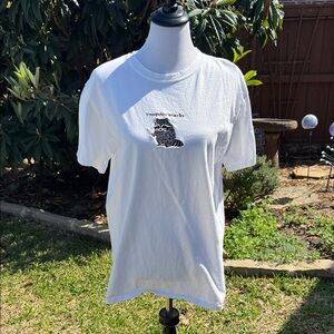 White Graphic Men's T‑Shirt with Cat Snack Design